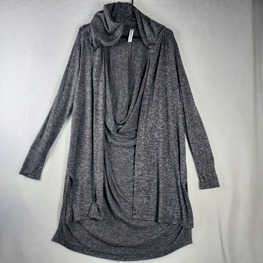 Athleta Small Gray Cozy Karma Cowl Neck Long Sleeve Open Front Wrap Cardigan